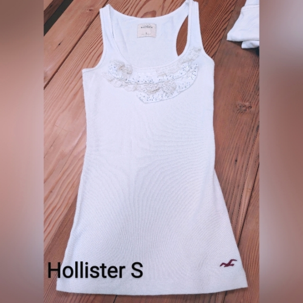 Vintage Y2K Hollister Racerback Tank Top Ruffle White Cami Size Small